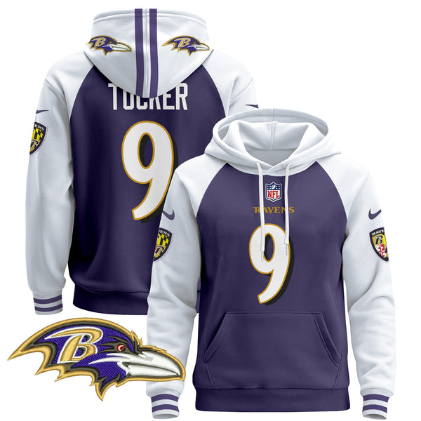 Men's Baltimore Ravens 2024 Pullover Hoodie V4 - All Stitched - Purple Alternate - Justin Tucker — view 1