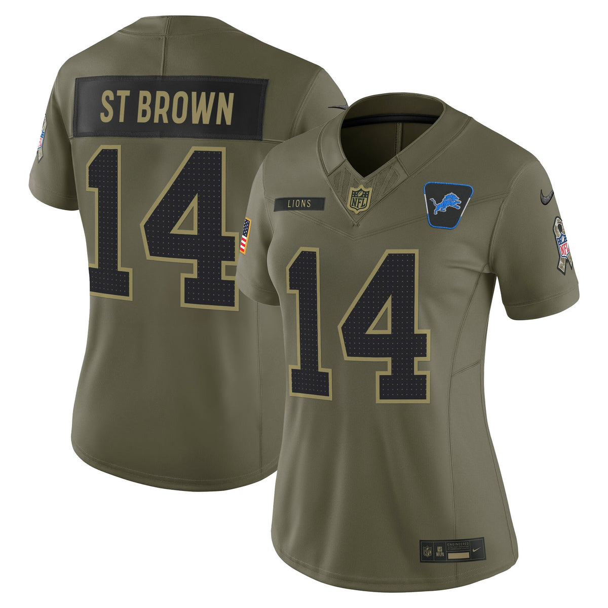 Women's Detroit Lions 2025 Salute to Service Vapor Limited Jersey - All Stitched - Olive - St. Brown — view 1