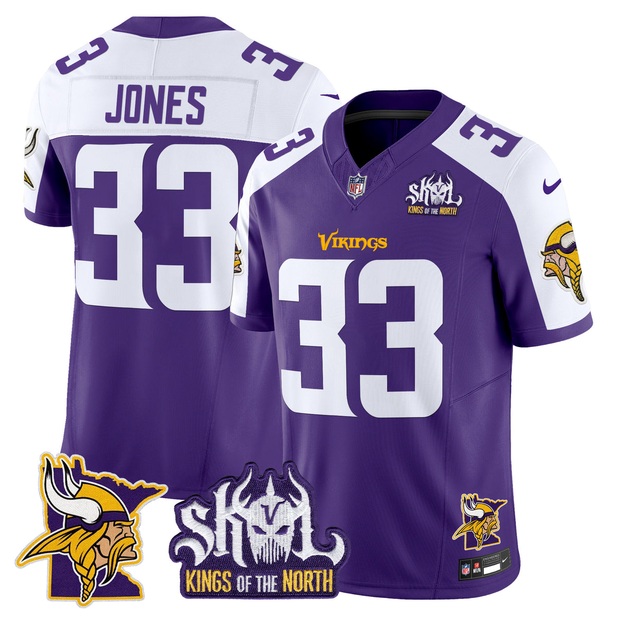 Men's Minnesota Vikings Kings Of The North Patch Vapor Limited Jersey V3 - All Stitched - Purple Alternate - Aaron Jones — view 1