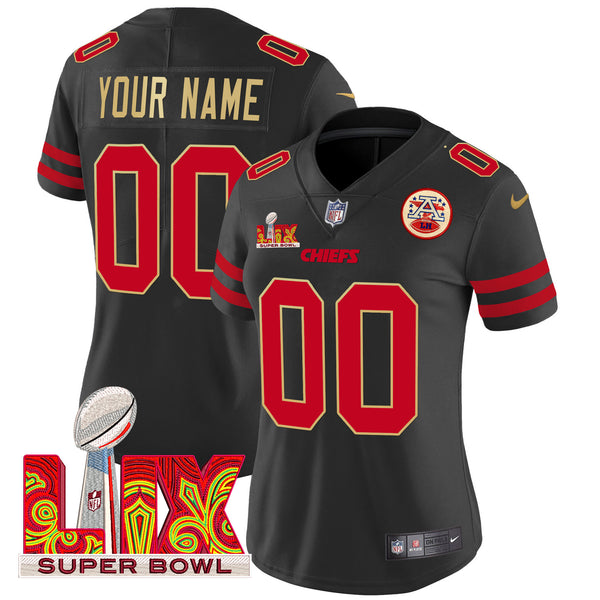 Chiefs Super Bowl LIX Patch Gold Trim Vapor Limited Custom Jersey - All Stitched - Black — view 1