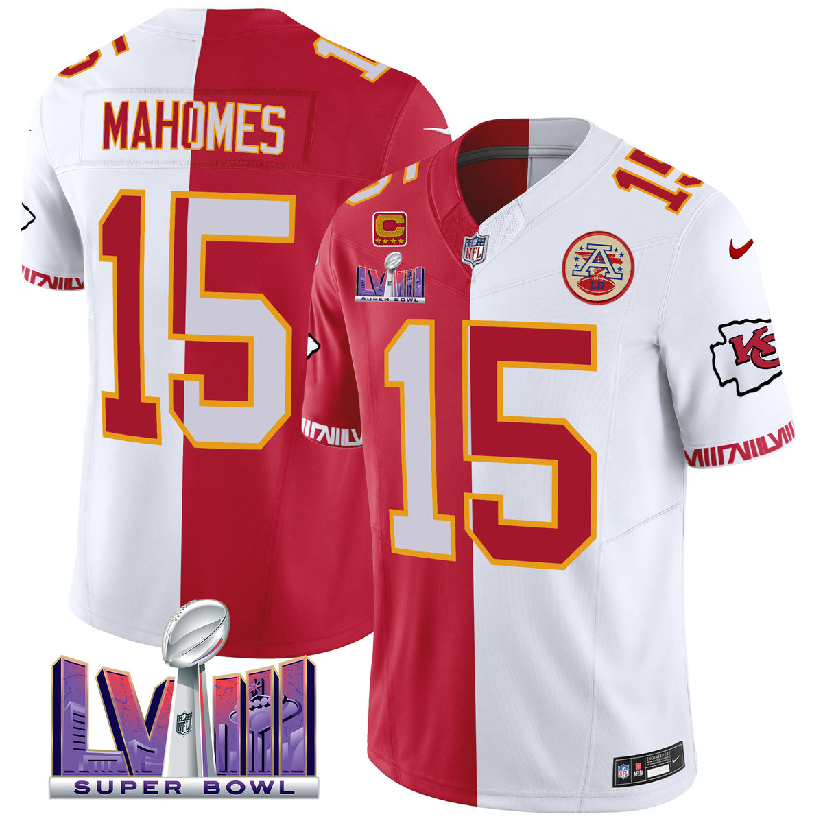 Men's Chiefs Super Bowl LVIII Pattern Vapor Jersey - All Stitched - Split - Patrick Mahomes — view 1