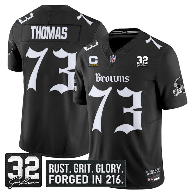 Men's Cleveland Browns 'Gothic Dawg Shadows Drop' Vapor Limited Jersey - All Stitched - Black - Joe Thomas — view 1