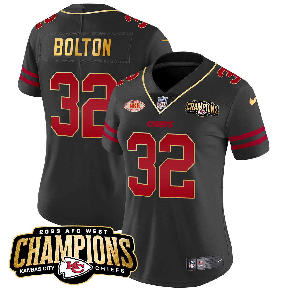 Women's Chiefs 2023 AFC West Champions Patch Vapor Limited Jersey - All Stitched - Gold Trim - Nick Bolton — view 1