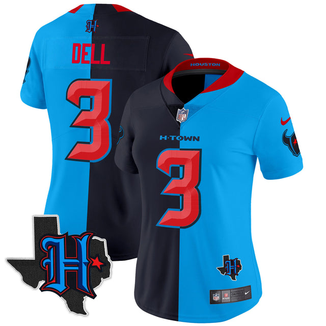 Women's Houston Texans 2024 Texas Patch Vapor Limited Jersey V2 - All Stitched - Split - Tank Dell — view 1