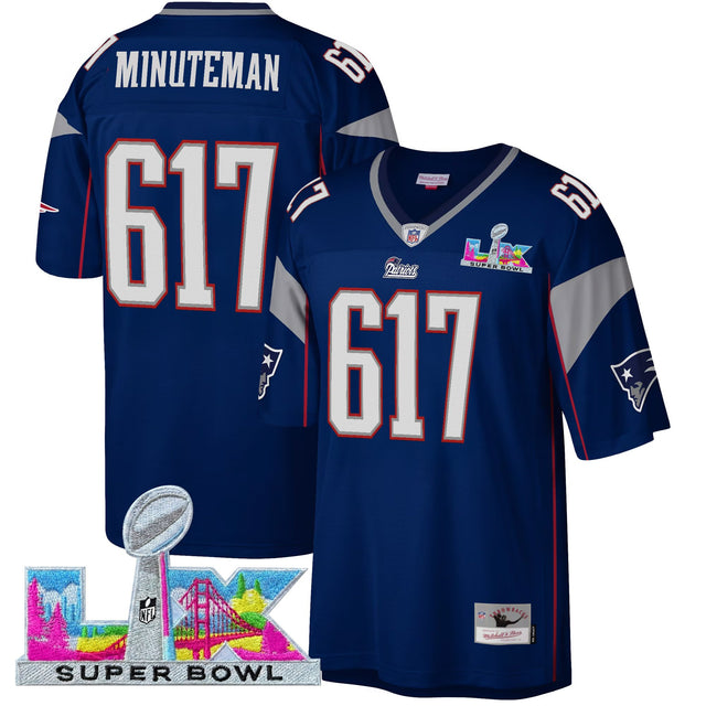 Men's New England Patriots Super Bowl LX Throwback Jersey - All Stitched - Royal - Minuteman 617 — view 1