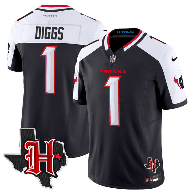 Men's Houston Texans 2024 Texas Patch Vapor Limited Jersey V5 - All Stitched - Navy Alternate - Stefon Diggs — view 1