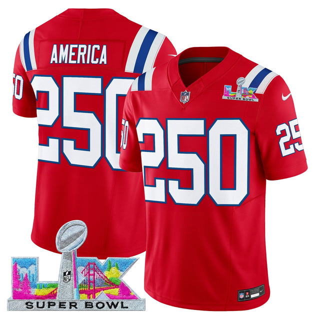 Men's New England Patriots Super Bowl LX Vapor Limited Jersey - All Stitched - Red - #250 America — view 1