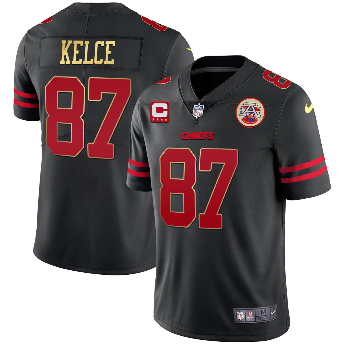 Chiefs Black Red Vapor Jersey - All Stitched - Travis Kelce — view 1