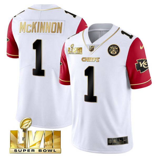 Men's Chiefs Super Bowl Vapor Gold Jersey V2- All Stitched - Color Sleeve - Jerick McKinnon — view 1