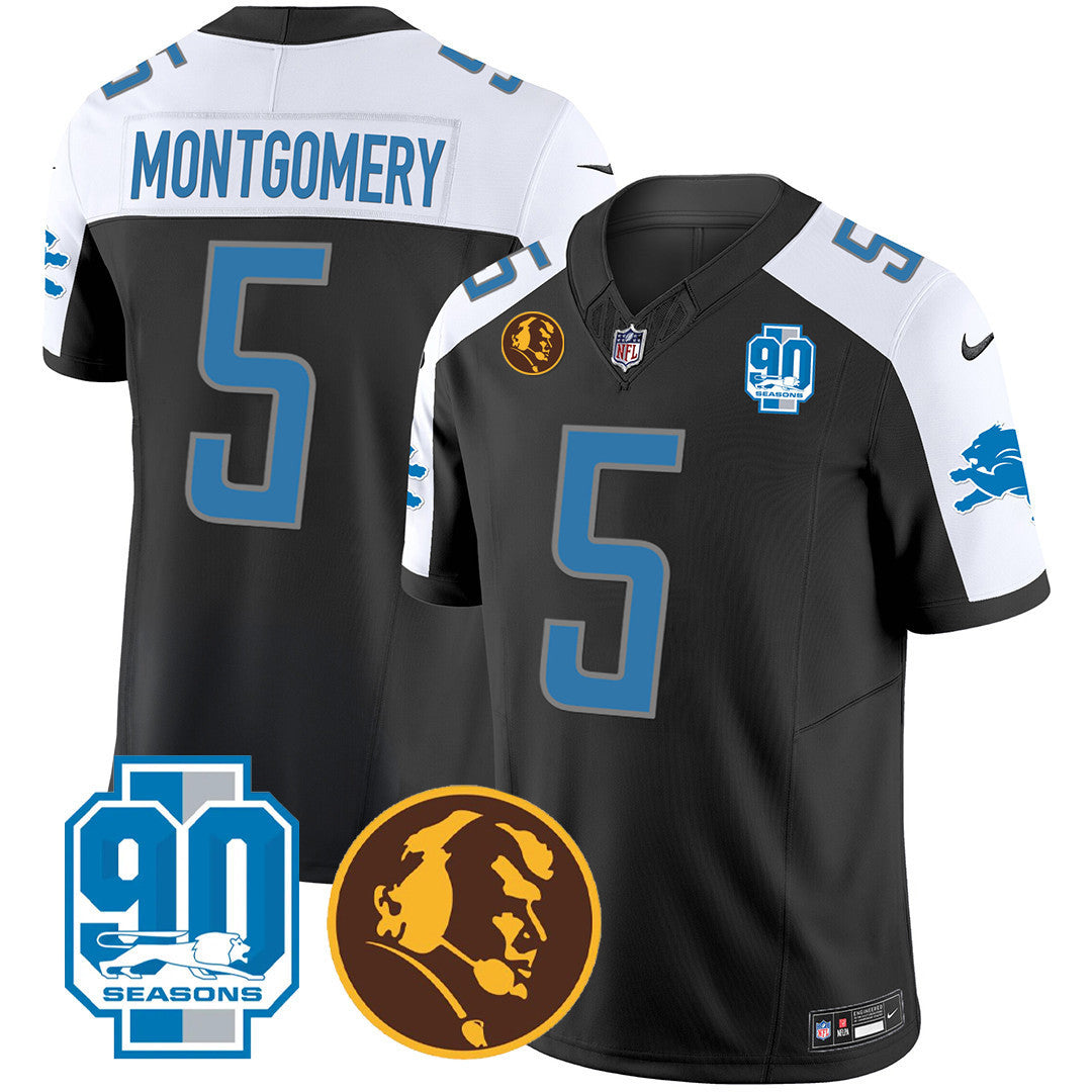 Men's Detroit Lions 90th & John Madden Patch Jersey - All Stitched - Black Alternate - David Montgomery — view 1