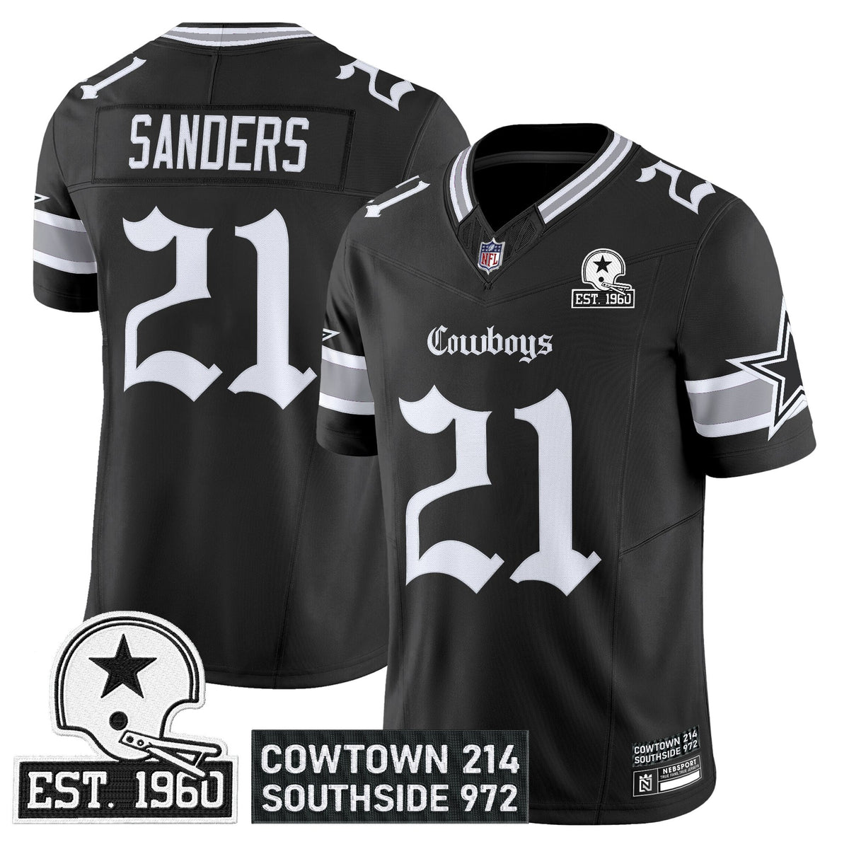 Men's Dallas Cowboys 'Gothic Lone Star Edition' Vapor Limited Jersey - All Stitched - Black - Deion Sanders — view 1
