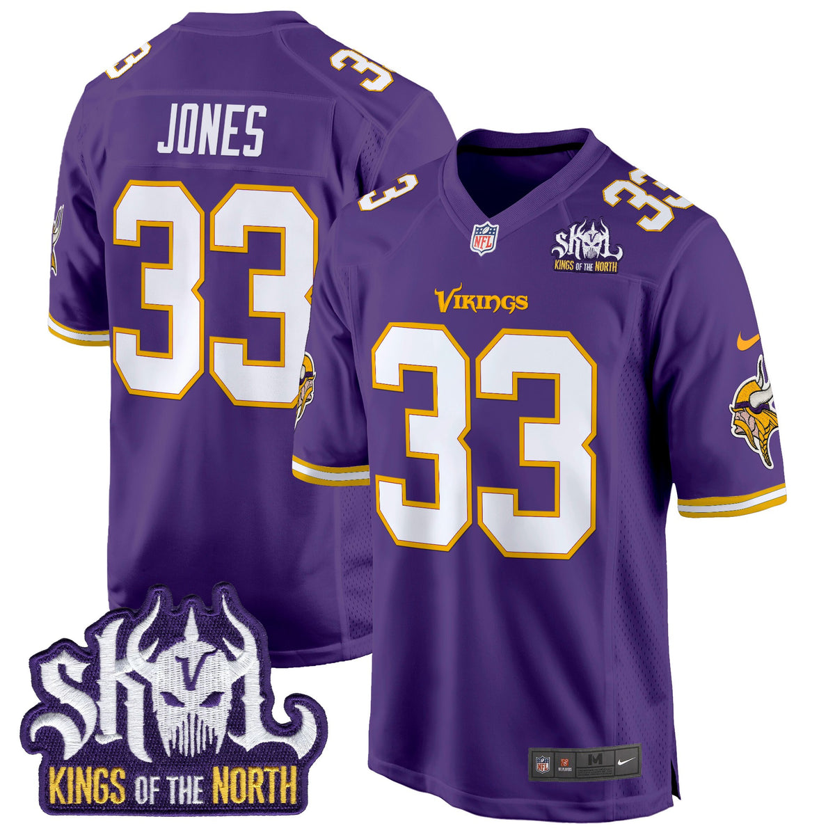 Men's Minnesota Vikings King Of The North Patch Throwback Game Jersey - All Stitched - Purple - Aaron Jones — view 1