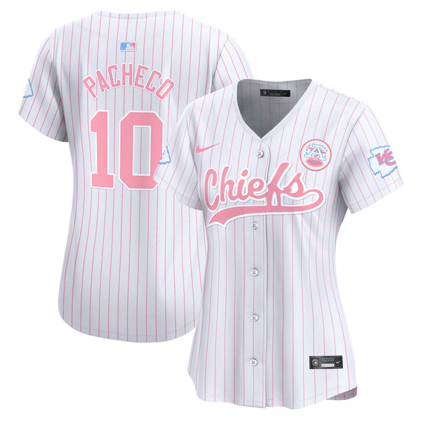 Women's Chiefs Bubblegum Pink Vapor Premier Limited Jersey - All Stitched - Pinstripe - Isiah Pacheco — view 1