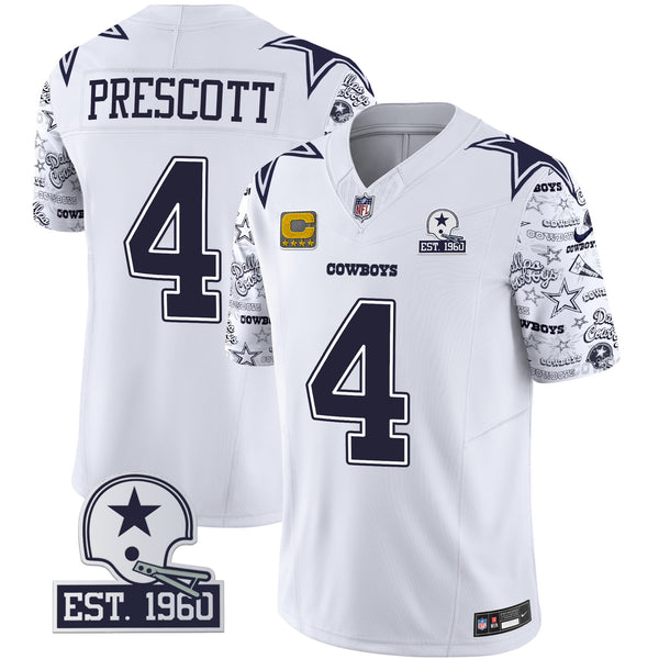 Men's Cowboys Pattern Style Vapor Limited Jersey - All Stitched - White - Dak Prescott — view 1