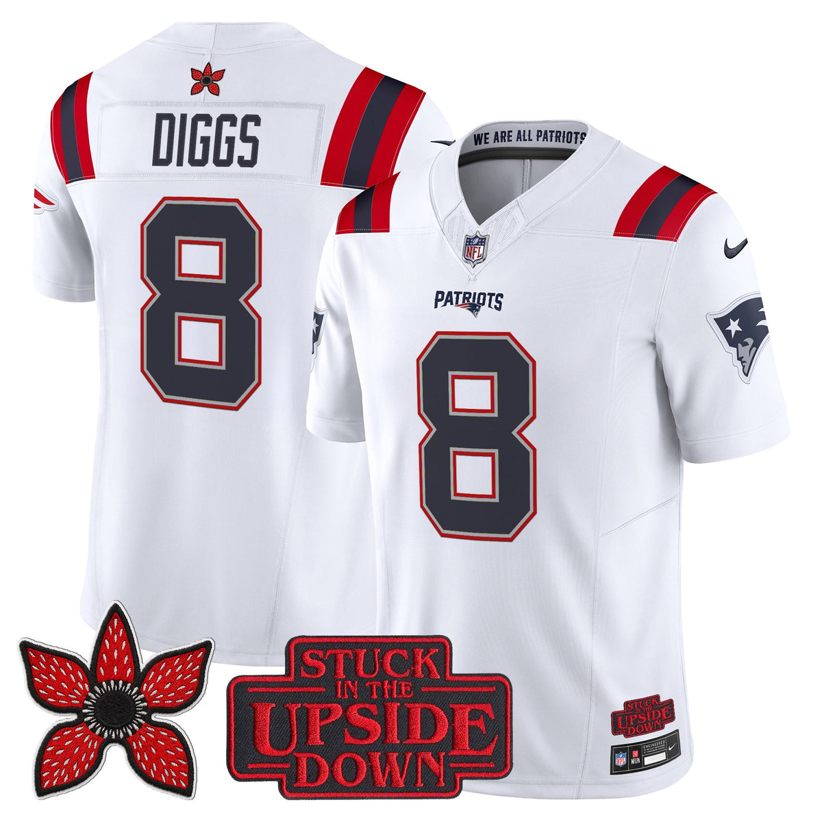 Men's New England Patriots 'Stranger Things Edition' Vapor Limited Jersey V2 - All Stitched - White - Stefon Diggs — view 1