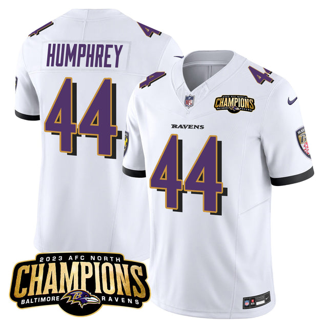Men's Ravens 2023 AFC North Champions Patch Vapor Limited Jersey - All Stitched - White - Marlon Humphrey — view 1