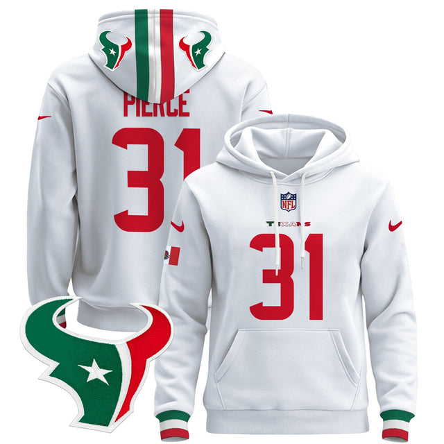 Men's Houston Texans Mexico 2024 Pullover Hoodie - All Stitched - White - Dameon Pierce — view 1