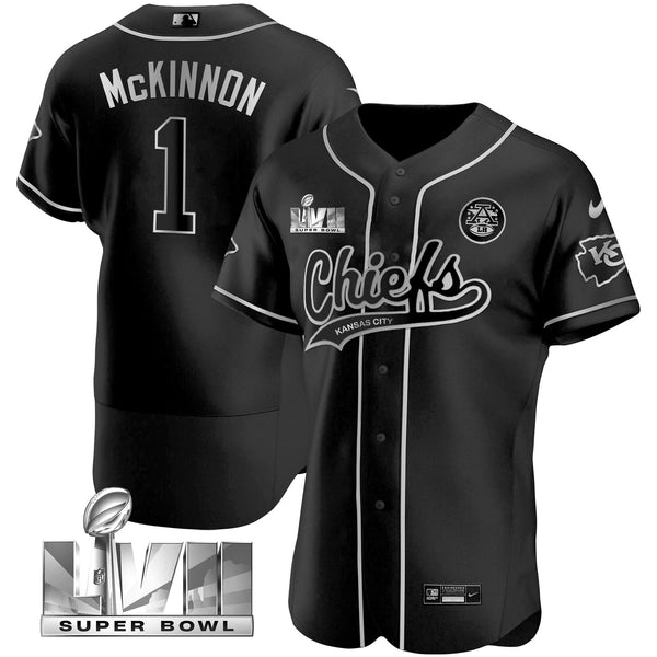 Men's Chiefs Super Bowl LVII Flex Base Jersey - All Stitched - Black Silver - Jerick McKinnon — view 1