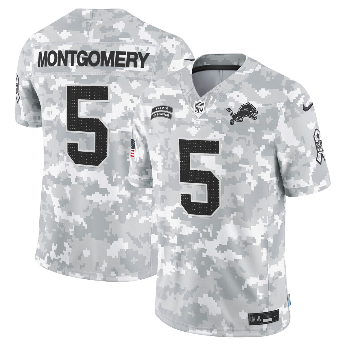 Detroit Lions 2024 Salute to Service Vapor Limited Jersey - Arctic Camo - All Stitched - David Montgomery — view 1