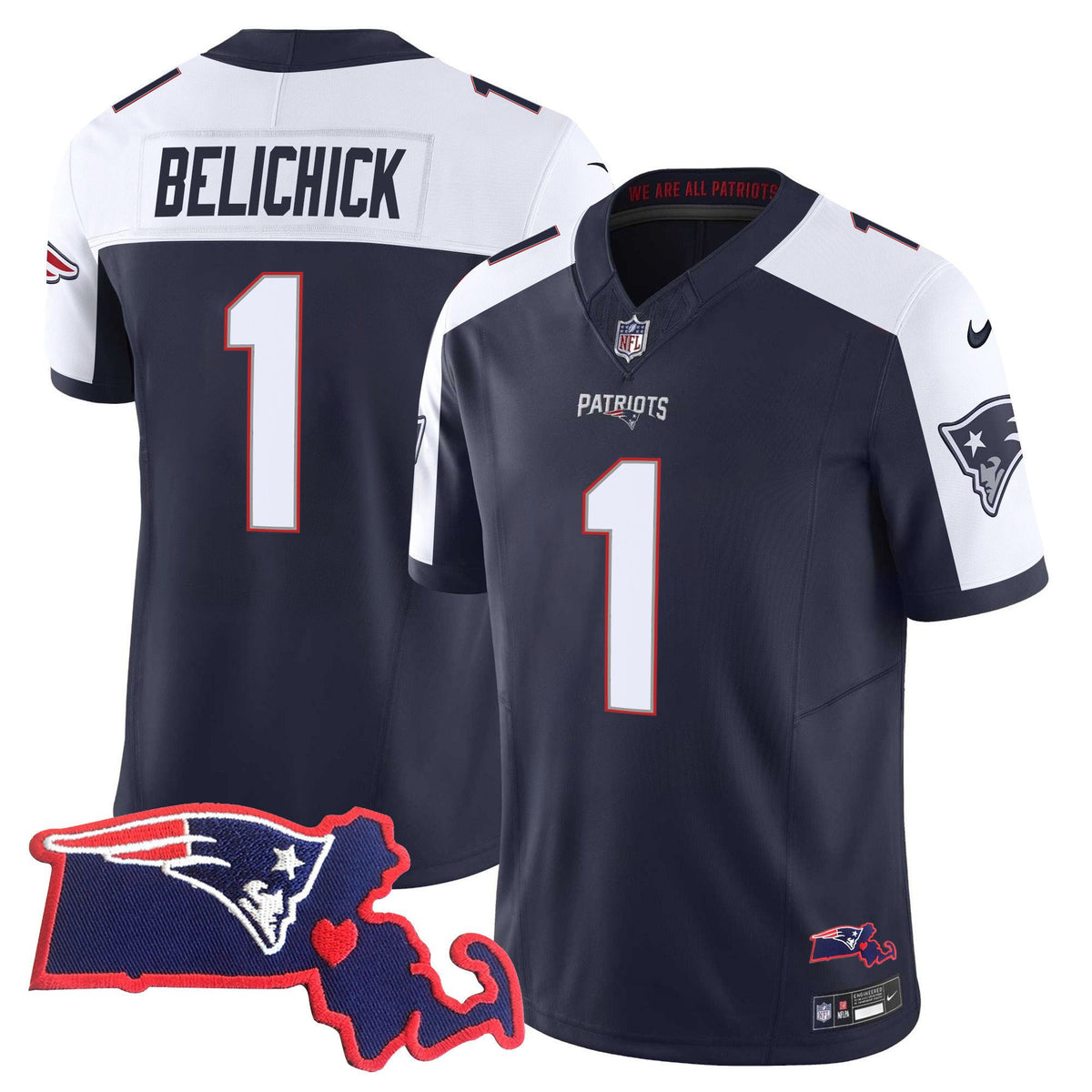 Women's Patriots Massachusetts Patch Vapor Jersey - All Stitched - Alternate - Bill Belichick — view 1