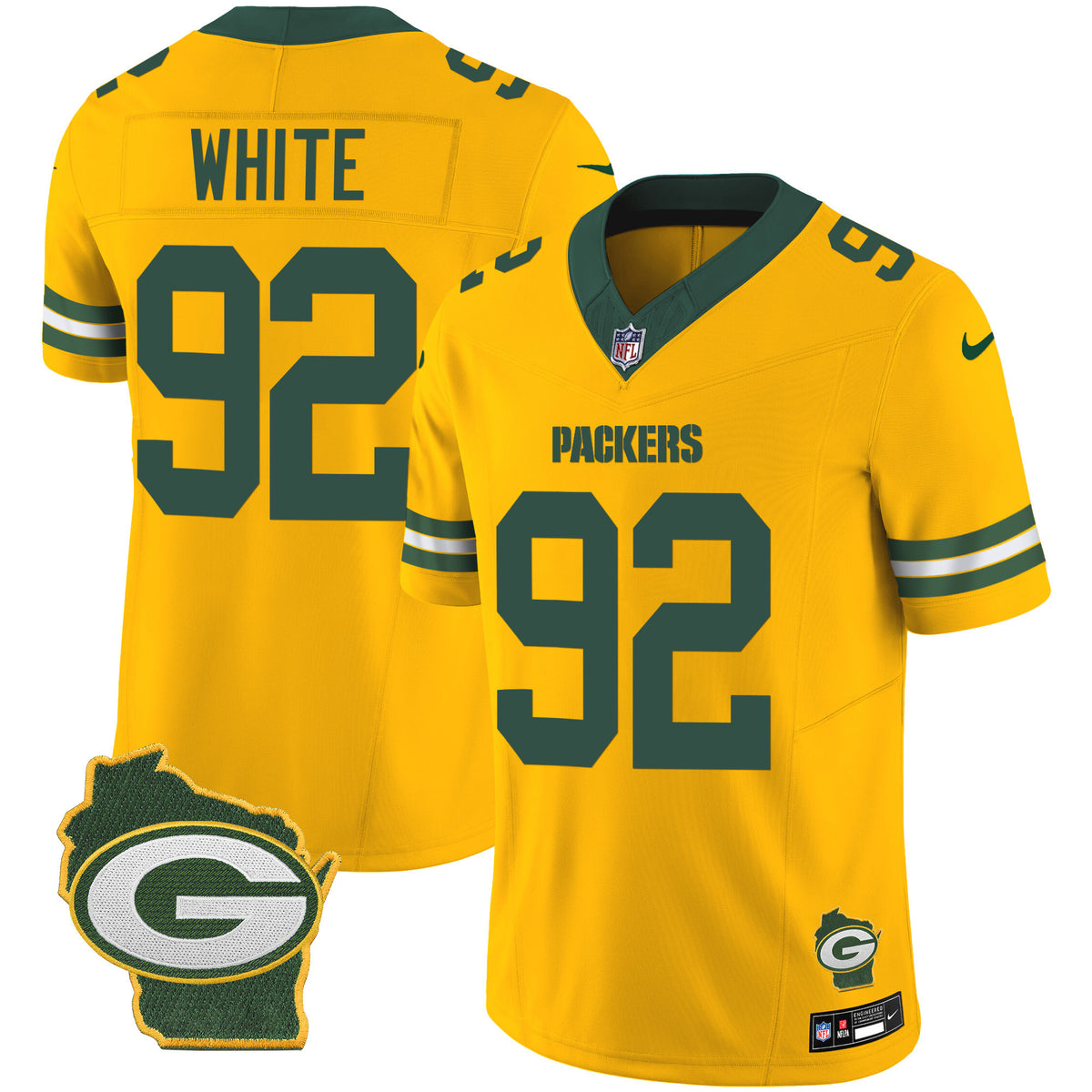 Men's Packers Home Patch Vapor Jersey V3 - All Stitched - Gold - Reggie White — view 1