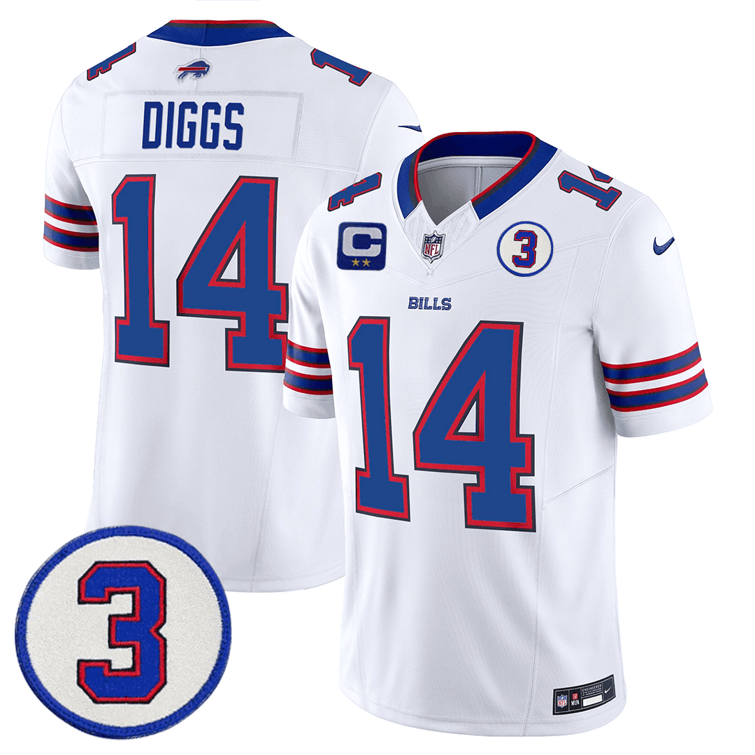 Men's Buffalo Bills Damar Honoring Patch Vapor Limited Jersey - All Stitched - White - Stefon Diggs — view 1