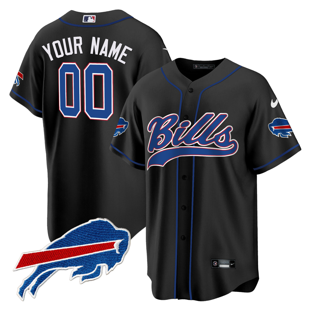 Buffalo Bills Baseball Custom Jersey - All Stitched - Black — view 1