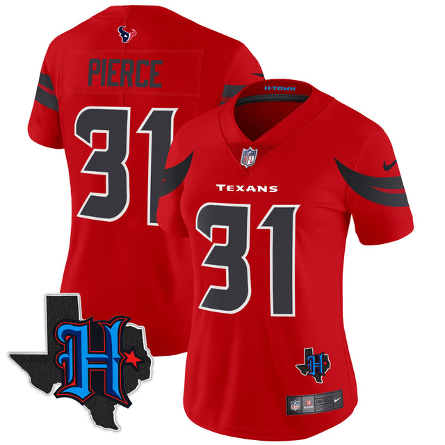 Women's Houston Texans 2024 Texas Patch Vapor Limited Jersey - All Stitched - Red - Dameon Pierce — view 1