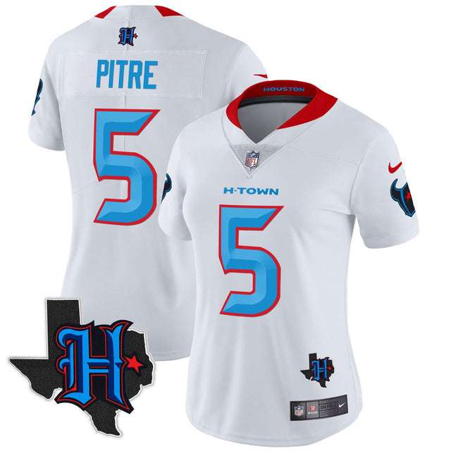 Women's Houston Texans 2024 Texas Patch Vapor Limited Jersey V2 - All Stitched - White Limited - Jalen Pitre — view 1