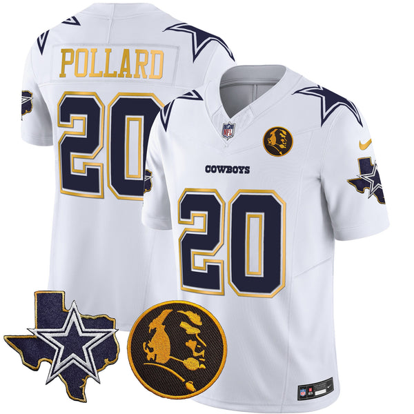 Men's Cowboys Texas & John Madden Patch Gold Trim Vapor Jersey - All Stitched - White - Tony Pollard — view 1