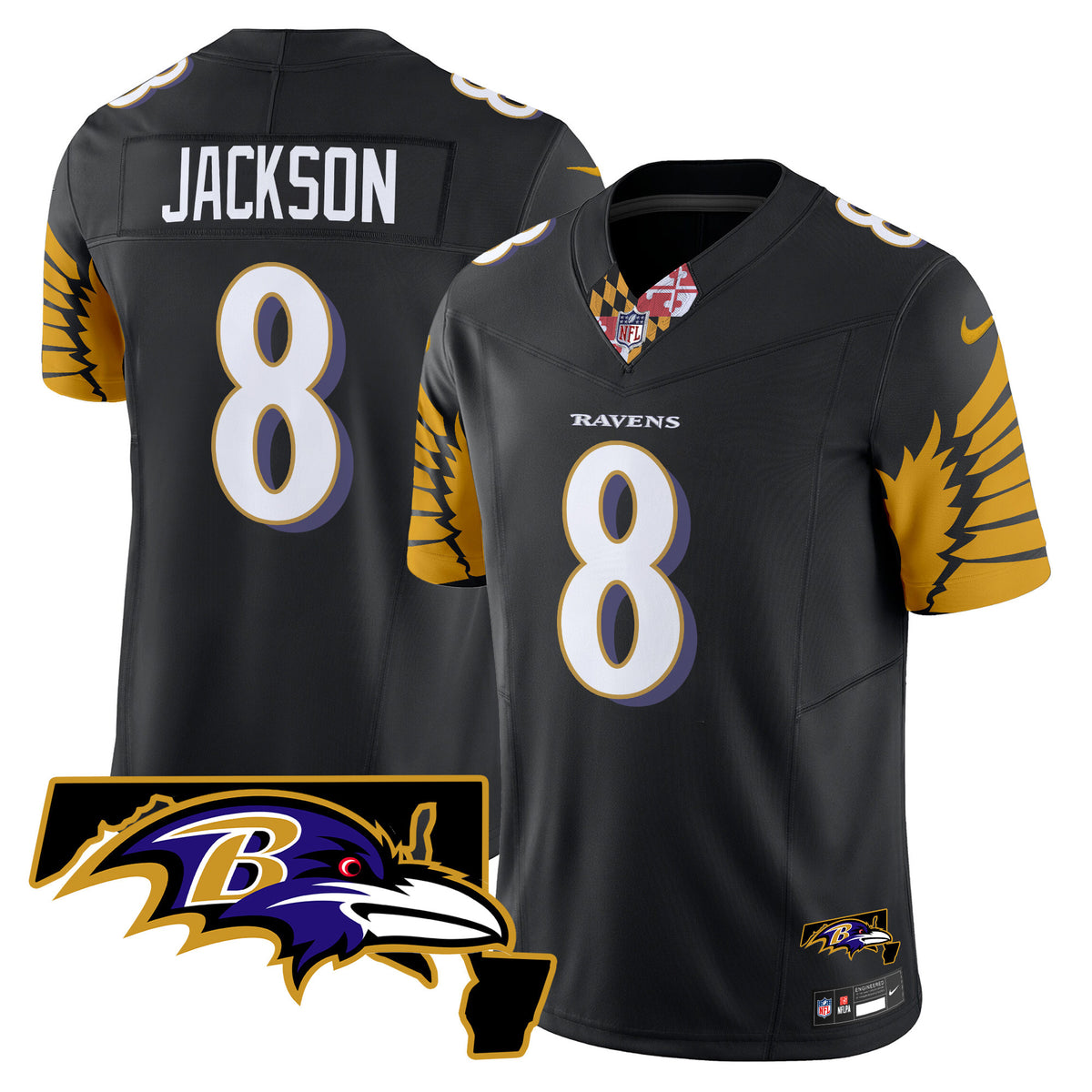 Men's Ravens Maryland Patch Vapor Limited Jersey V3 - All Stitched - Black - Lamar Jackson — view 1