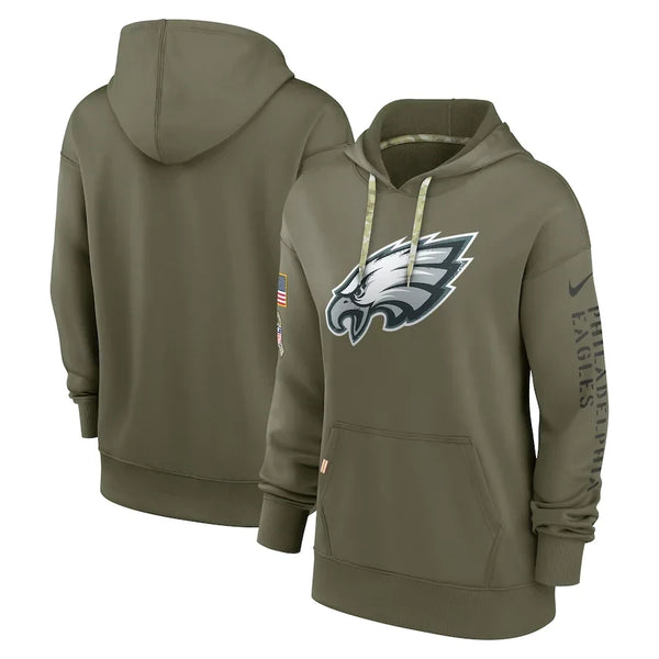 Eagles 2022 Salute to Service Performance Pullover Hoodie - Olive - All Printed - Salute To Service — view 1