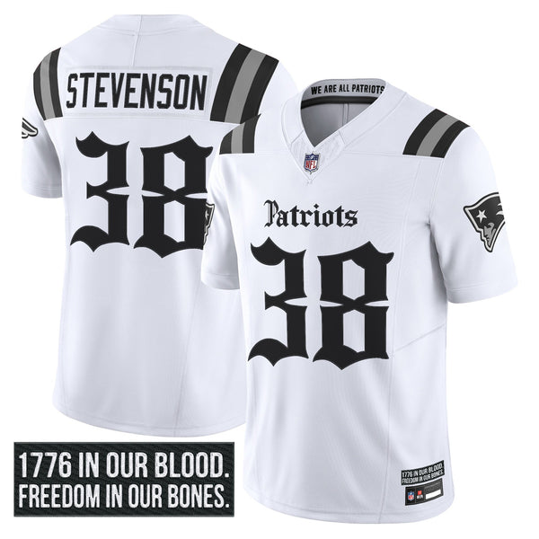 Men's New England Patriots 'Gothic Revolution Edition' Vapor Limited Jersey - All Stitched - White - Rhamondre Stevenson — view 1