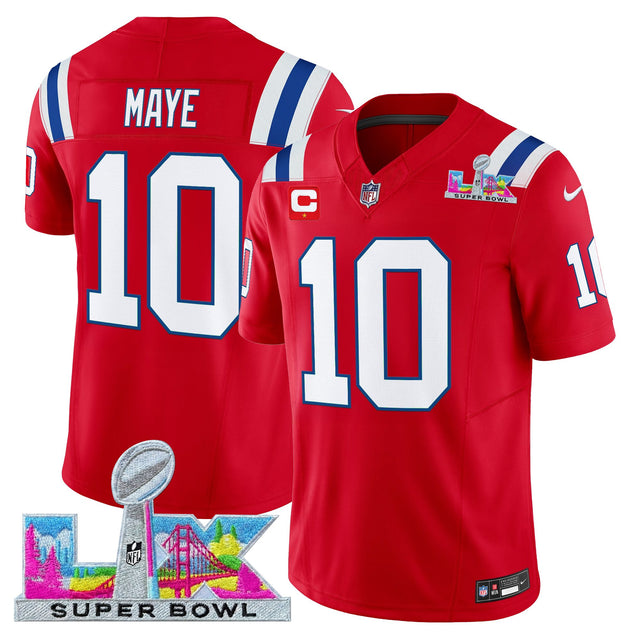 Men's New England Patriots Super Bowl LX Vapor Limited Jersey - All Stitched - Red - Drake Maye — view 1