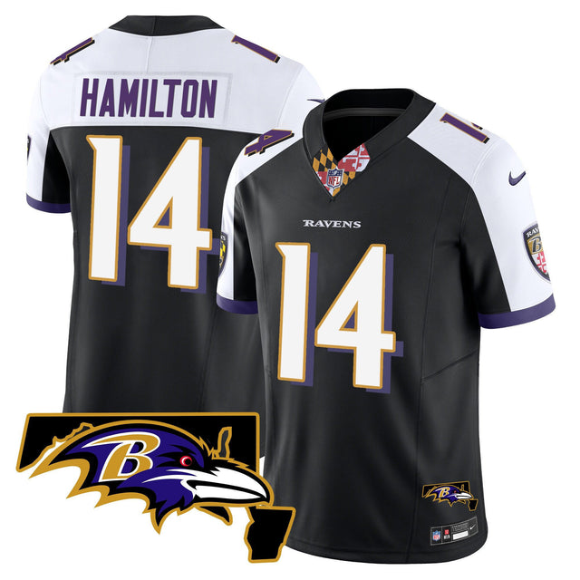 Men's Ravens Maryland Patch Vapor Limited Jersey V3 - All Stitched - Black Alternate - Kyle Hamilton — view 1