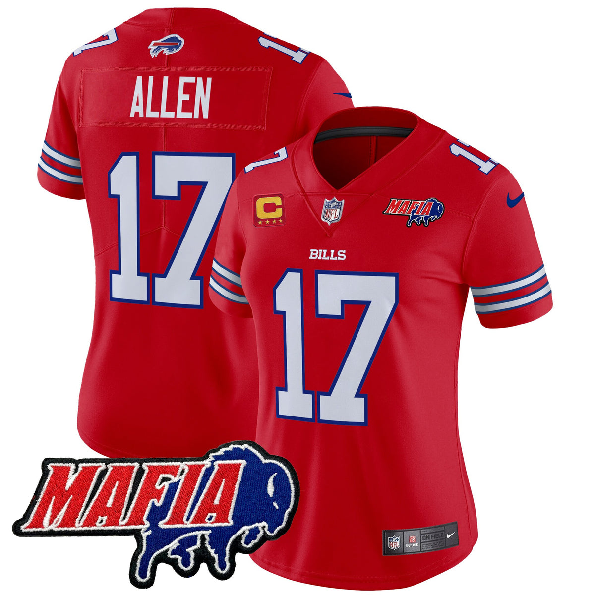 Women's Buffalo Bills 2025 Bills Mafia Patch Vapor Limited Jersey - All Stitched - Red - Josh Allen — view 1