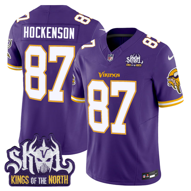 Men's Minnesota Vikings King Of The North Patch Throwback Vapor Limited Jersey - All Stitched - Purple - T.J. Hockenson — view 1