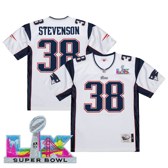 Men's New England Patriots Super Bowl LX Throwback Jersey - All Stitched - White - Rhamondre Stevenson — view 1