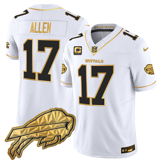 Men's Buffalo Bills 2025 Rivalries Gold Vapor Limited Jersey - All Stitched - White Gold - Josh Allen — view 1