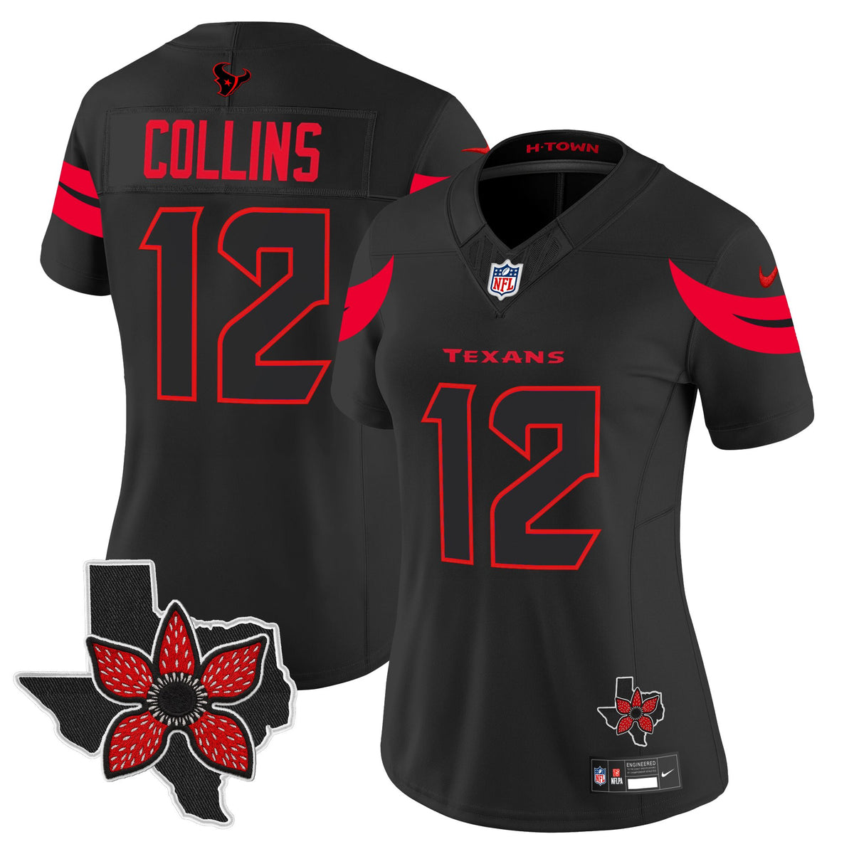Women's Houston Texans 'Stranger Things Edition' Vapor Limited Jersey - All Stitched - Black - Nico Collins — view 1