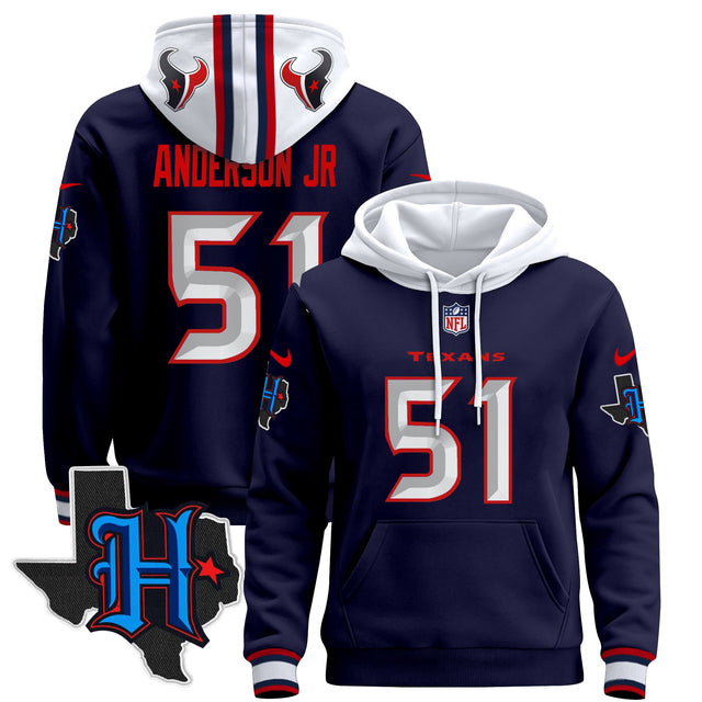 Men's Houston Texans 2024 Pullover Hoodie - All Stitched - Navy - Will Anderson Jr ~5693883 — view 1