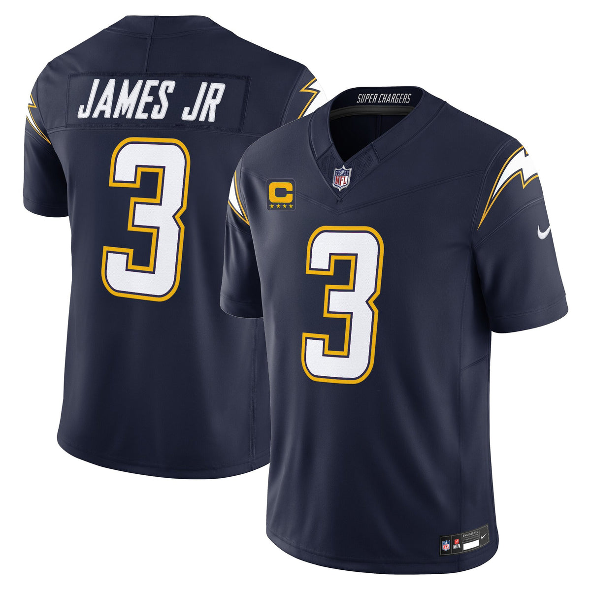 Men's Los Angeles Chargers 2025 Alternate Charger Power Vapor Limited Jersey - All Stitched - Navy - Derwin James Jr — view 1