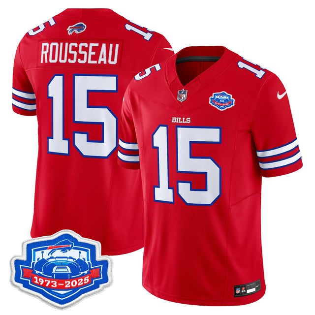 Men's Buffalo Bills 1973 - 2025 Farewell Season Patch Vapor Limited Jersey - All Stitched - Red - Greg Rousseau — view 1