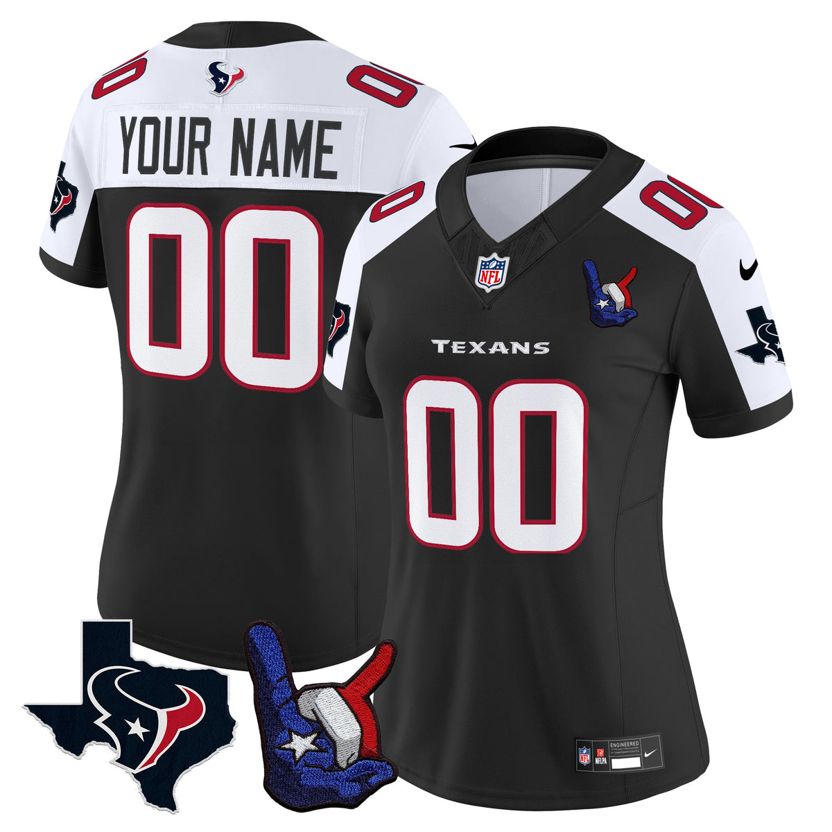Houston Texans Hand Sign Throwing Up The H Vapor Custom Jersey - All Stitched - Black Alternate ~0226930 — view 1