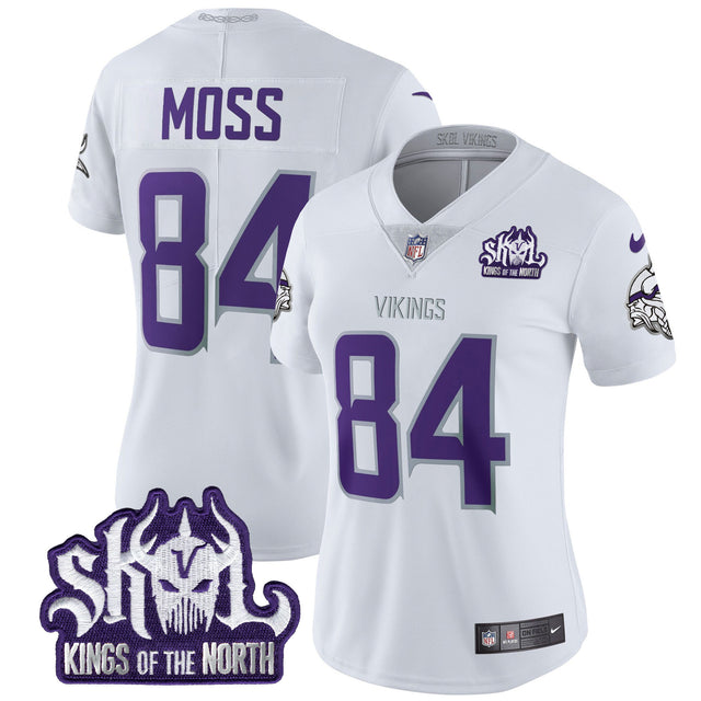 Women's Minnesota Vikings 2024 Winter Warrior Skol Patch Vapor Limited Jersey - All Stitched - White Limited - Randy Moss — view 1