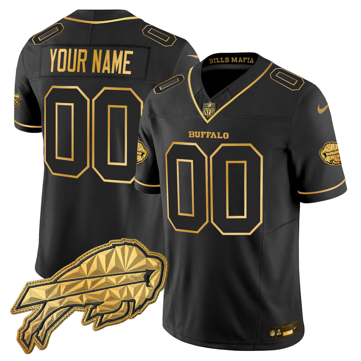 Buffalo Bills 2025 Rivalries Gold Vapor Limited Custom Jersey - All Stitched - Black Gold — view 1