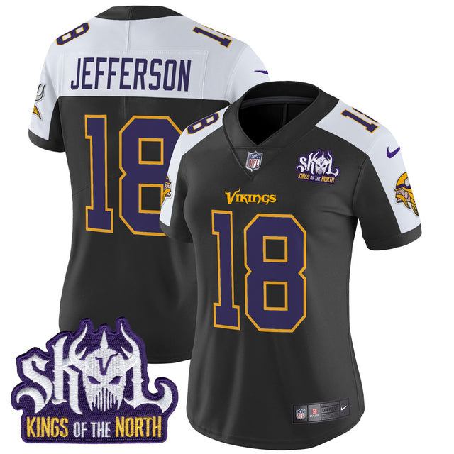 Women's Minnesota Vikings King Of The North Patch Throwback Vapor Limited Jersey - All Stitched - Black Alternate - Justin Jefferson — view 1