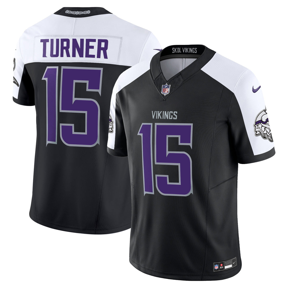 Men's 2024 Minnesota Vikings Winter Warrior Vapor Limited Jersey - All Stitched - Black Alternate - Dallas Turner — view 1