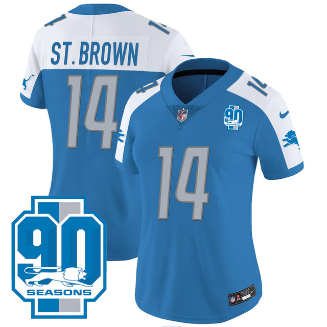 Women's Detroit Lions 90th Year Patch Jersey - All Stitched - Blue Alternate - St. Brown — view 1