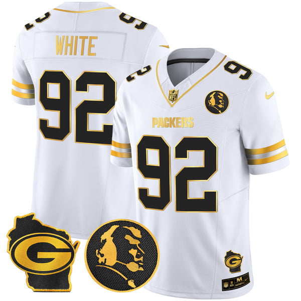 Men's Packers John Madden & Home Patch Gold Vapor Limited Jersey - All Stitched - White Gold - Reggie White — view 1